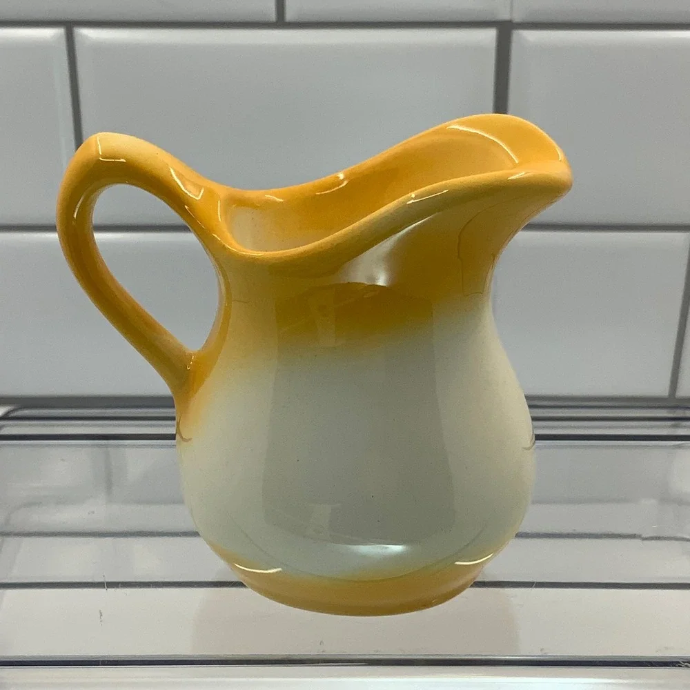 Vintage Sharons Kountry Cafe Floral Ceramic Yellow Cream 3.25in Pitcher
